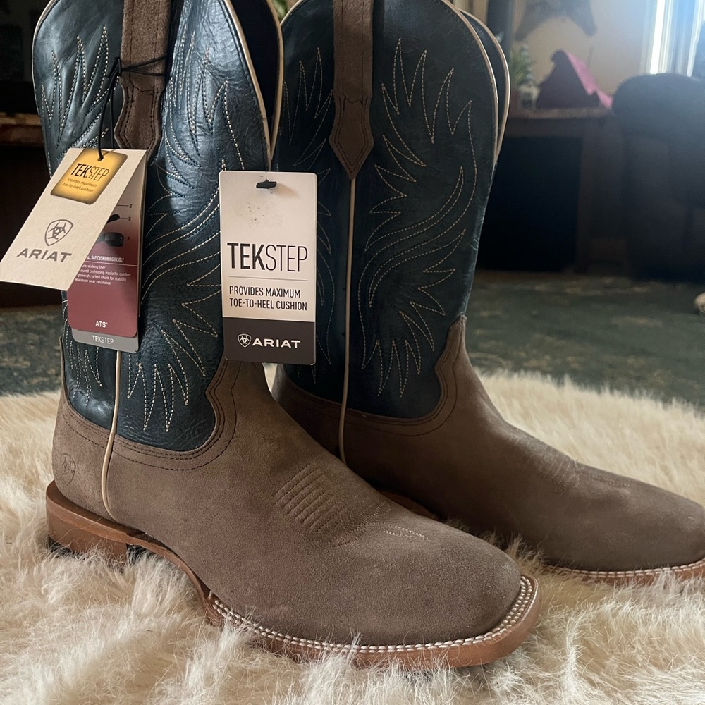 Ariat Brown and Black Cowboy Boots with Square Toe